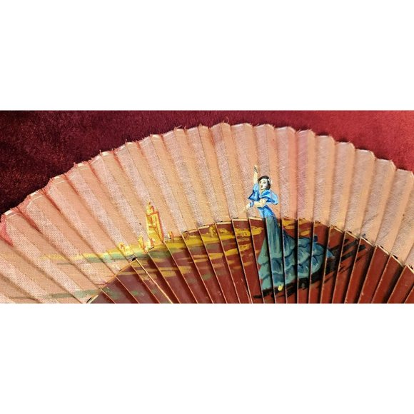 Spanish Hand Fans Lace and Paper, Painted and Decorative Vintage Set of 3 CT336 - Picture 12 of 16